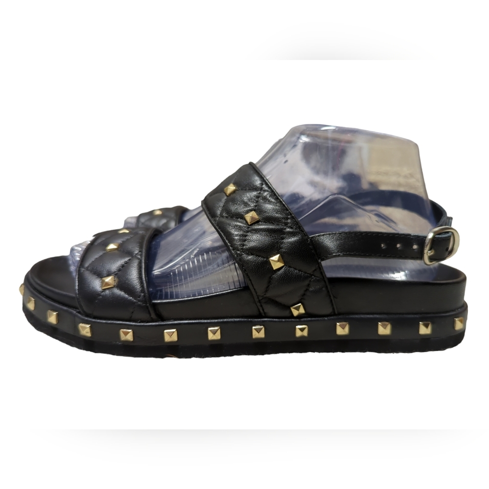 ✨NWOT✨ Women's/Black/Leather/Quilted/Studded/Metallic/Sandal/Sz 9